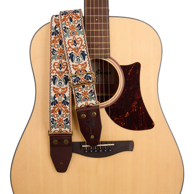 AMUMU SPH-OBG-TGBN 2" Beige Brown Spades Heart Guitar Strap – Retro Embroidery, Soft Cotton Comfort, Durable Leather Ends, Antique Bronze Metal Buckles, and Pick Pocket